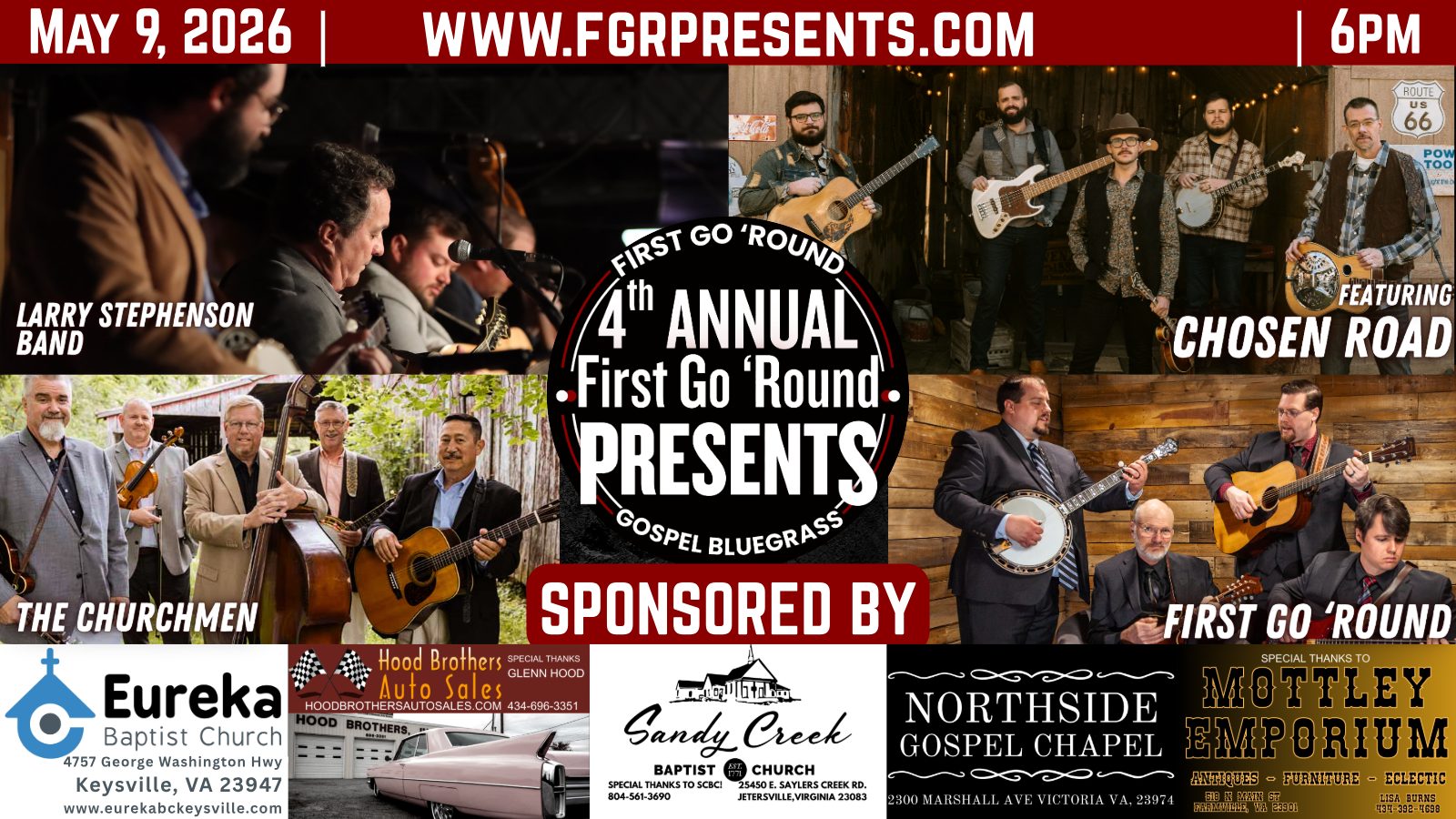 FGR Presents — May 9, 2026: Larry Stephenson Band, The Churchmen, Chosen Road, First Go 'Round